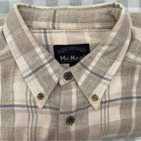 Vintage McNeal shirt button down plaid neutral beige white 100% cotton Large - Picture 5 of 10